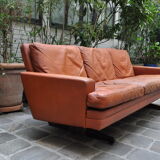 Scandinavian leather and rosewood sofa Fredrik Kayser 1965, 3 places