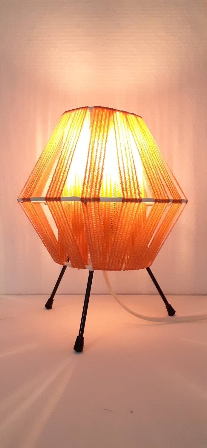 Tripod lamp in metal and red acrylic ribbon, 1950s-1960s