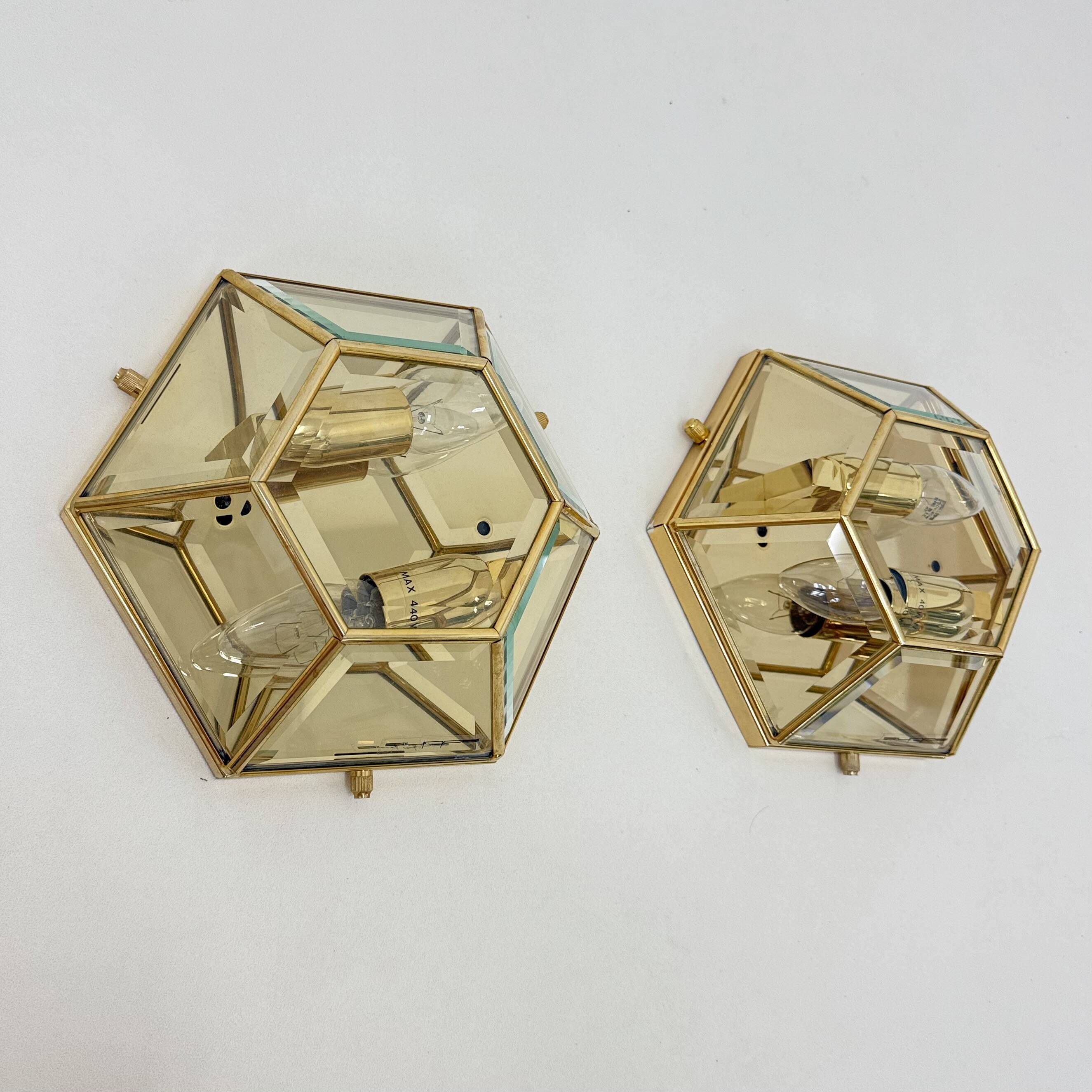 Set of 2 hexagonal wall lamps by Sothis, Italy 1980s