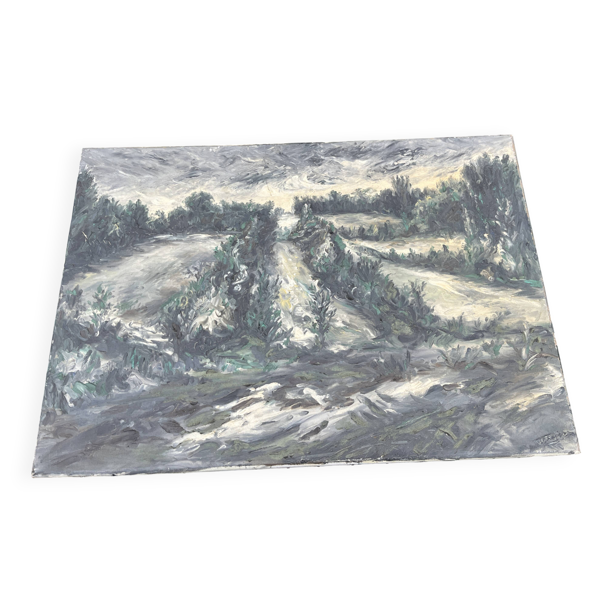 Expressionist landscape painting, signed, 92 x 65 cm