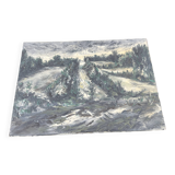 Expressionist landscape painting, signed, 92 x 65 cm