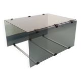 Vintage coffee table in smoked glass, black metal and cast aluminum