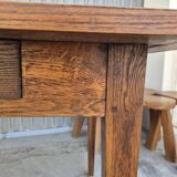 Antique rustic farmhouse table in solid oak with one drawer - 1m15