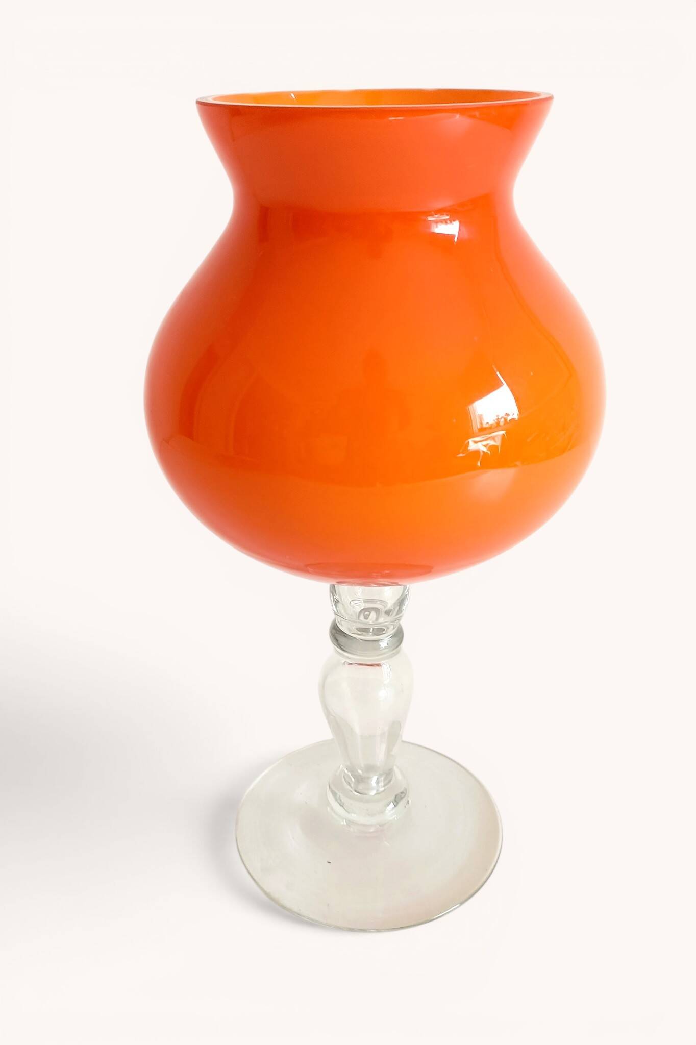 Murano Orange Cased Glass Large Goblet Vase, Italy, 1970s