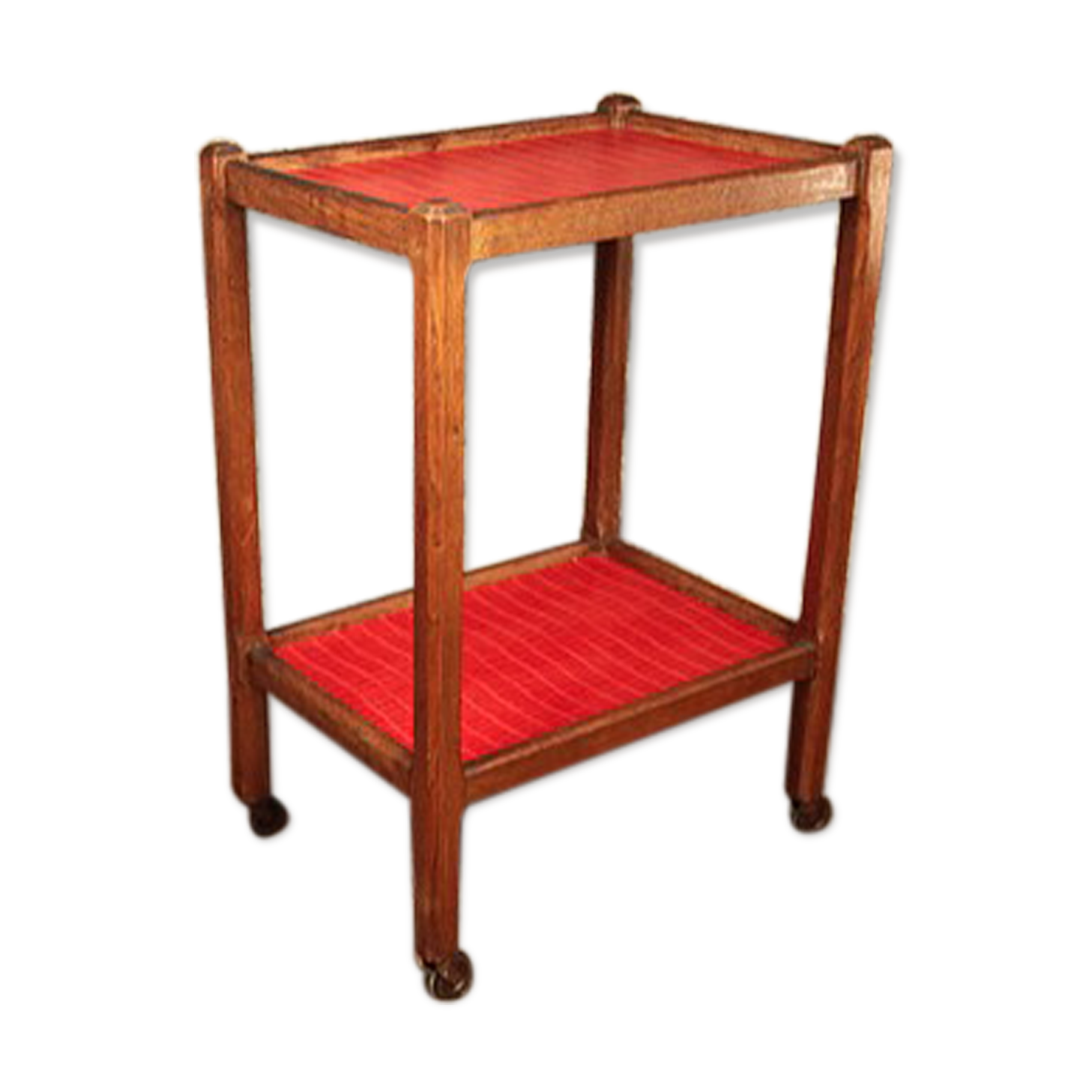 Serving in varnished chestnut and red leather