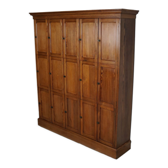 Antique Church Dutch Pitch Pine Locker Cabinet, 1930s