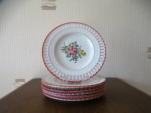 Kg luneville "reverber" 6 pierced plates antique earthenware flowers ø14.5 cm
