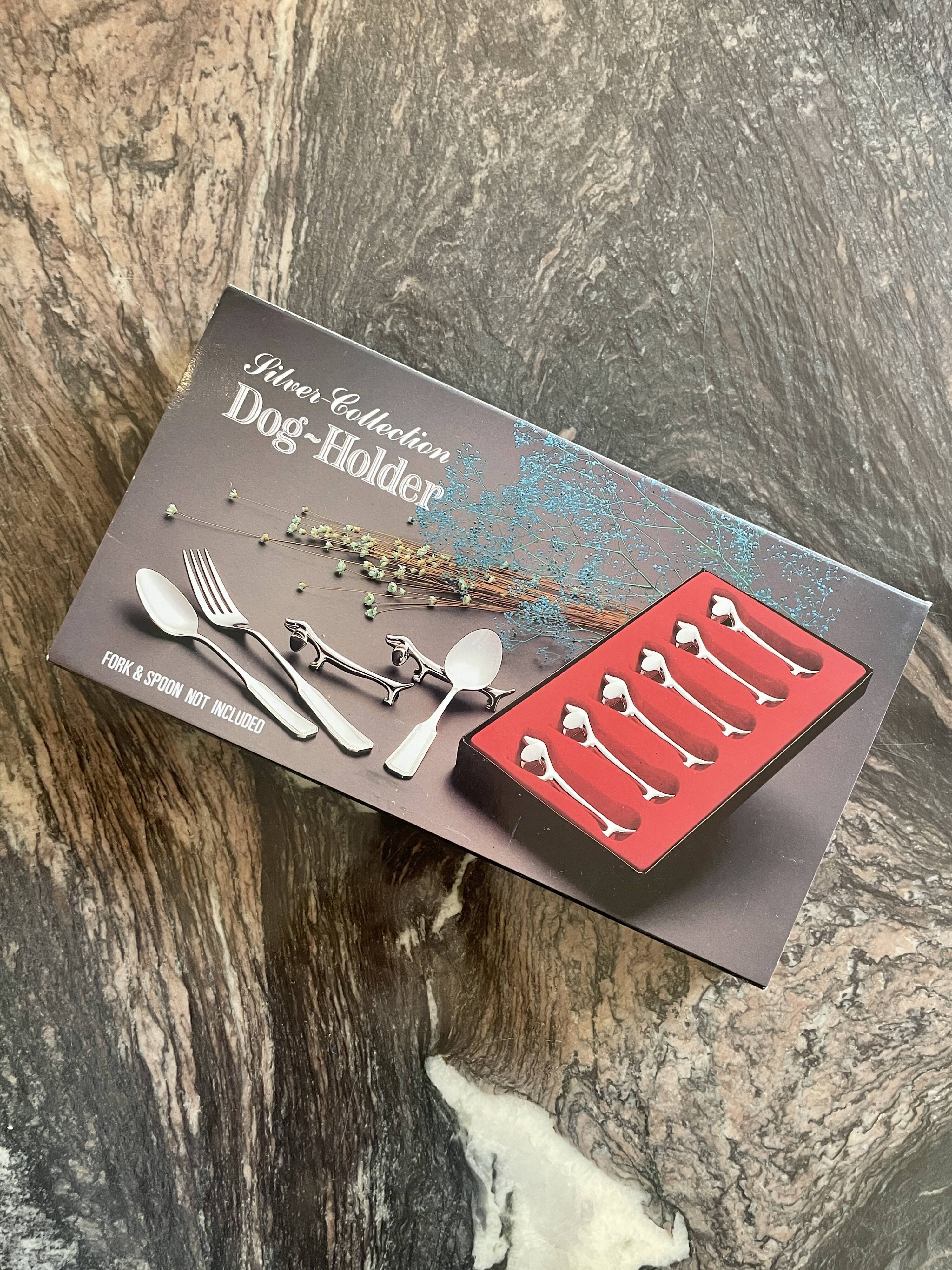 6 silver metal dachshund knife holders