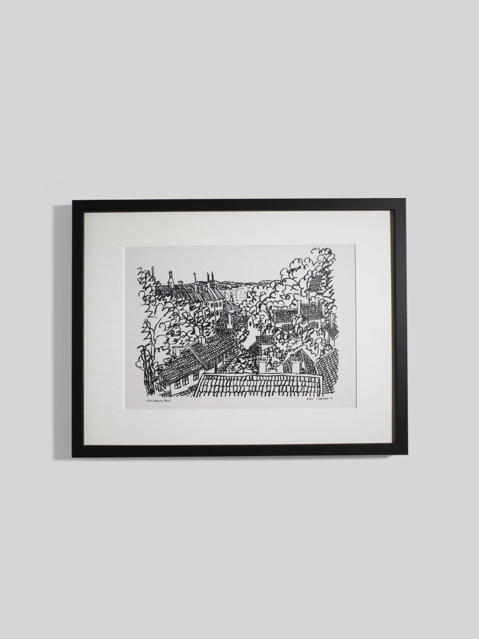 Stig Claesson "Toits de Stockholm" Lithographie, 42x32cm, 1981
