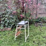 Vintage stepladder in Formica, wood and chromed metal