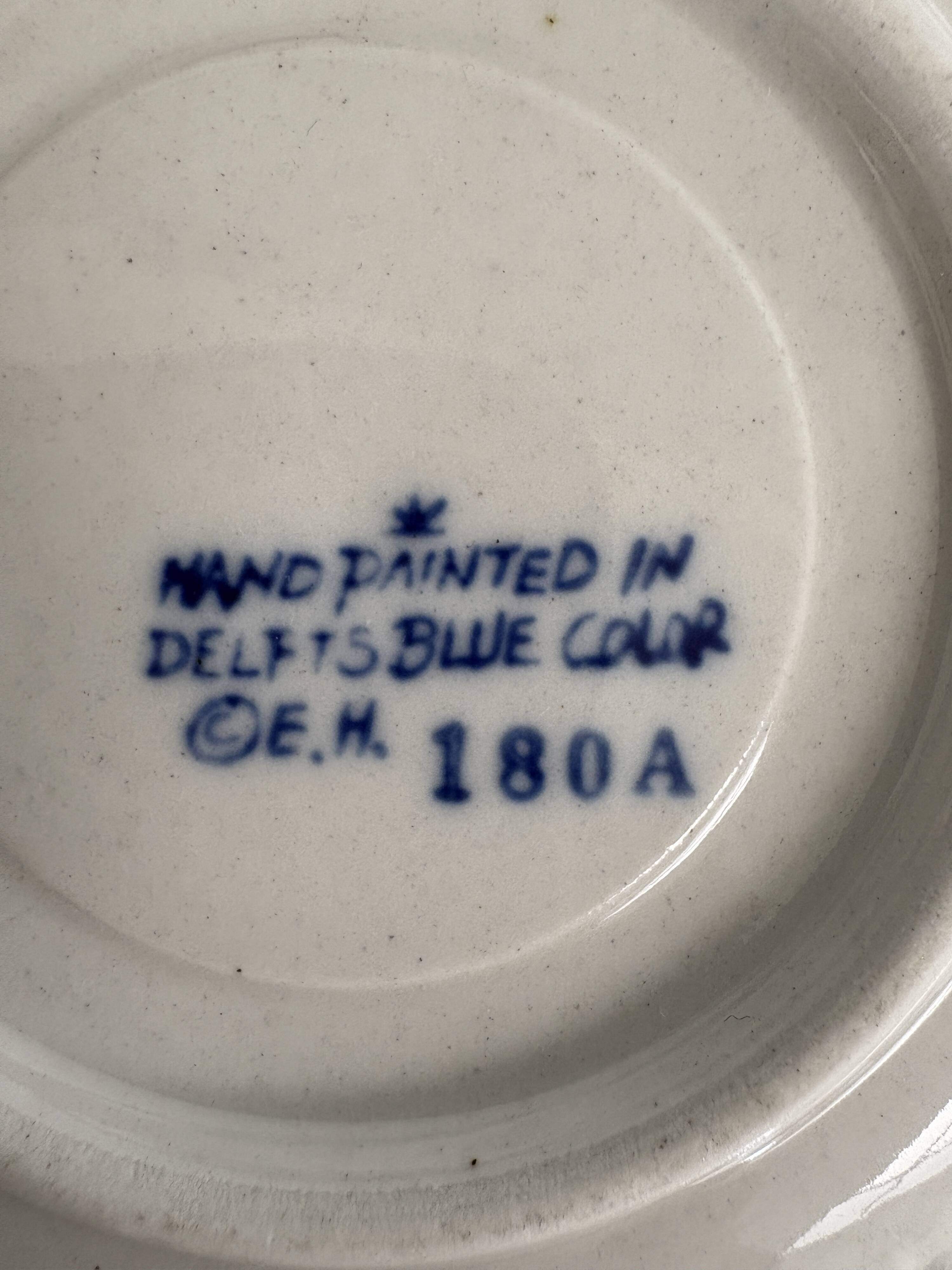Vintage Dutch Delft Blue earthenware service for 5 cups and saucers.