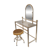 Coiffeuse vanity vintage en laiton avec tabouret