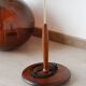Vintage floor lamp in teak and brass with a cream shade.
