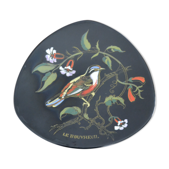 Decorative plate in Longwy, motif "Le Bouvreuil"