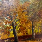 Paysage animé de sous bois XXe signé
