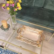 Pair of Nesting Tables Silver Metal Golden Decor Vine Leaf Maple