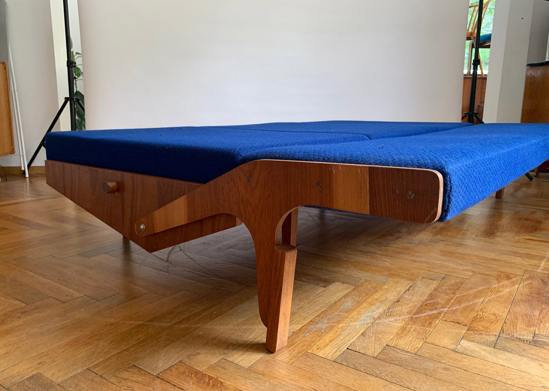 Foldning Sofa in Electric Blue Colour, 1960s, Czechoslovakia