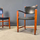 Vintage Spanish leather and wood dining chairs, set of 6 - 1970s