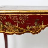 Louis XV style bureau plat with lake scene decoration. Circa 1800.