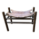 Vintage safari stool in brown leather and dark wood, 1960s, Mid-Century style.
