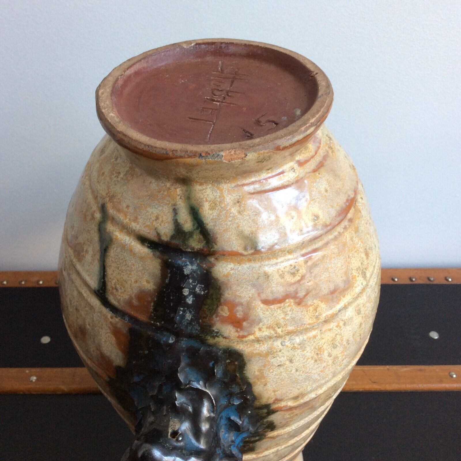 Large Vase Faces of Men in Sandstone Sylvain Sttublet Vintage Ceramic 1950