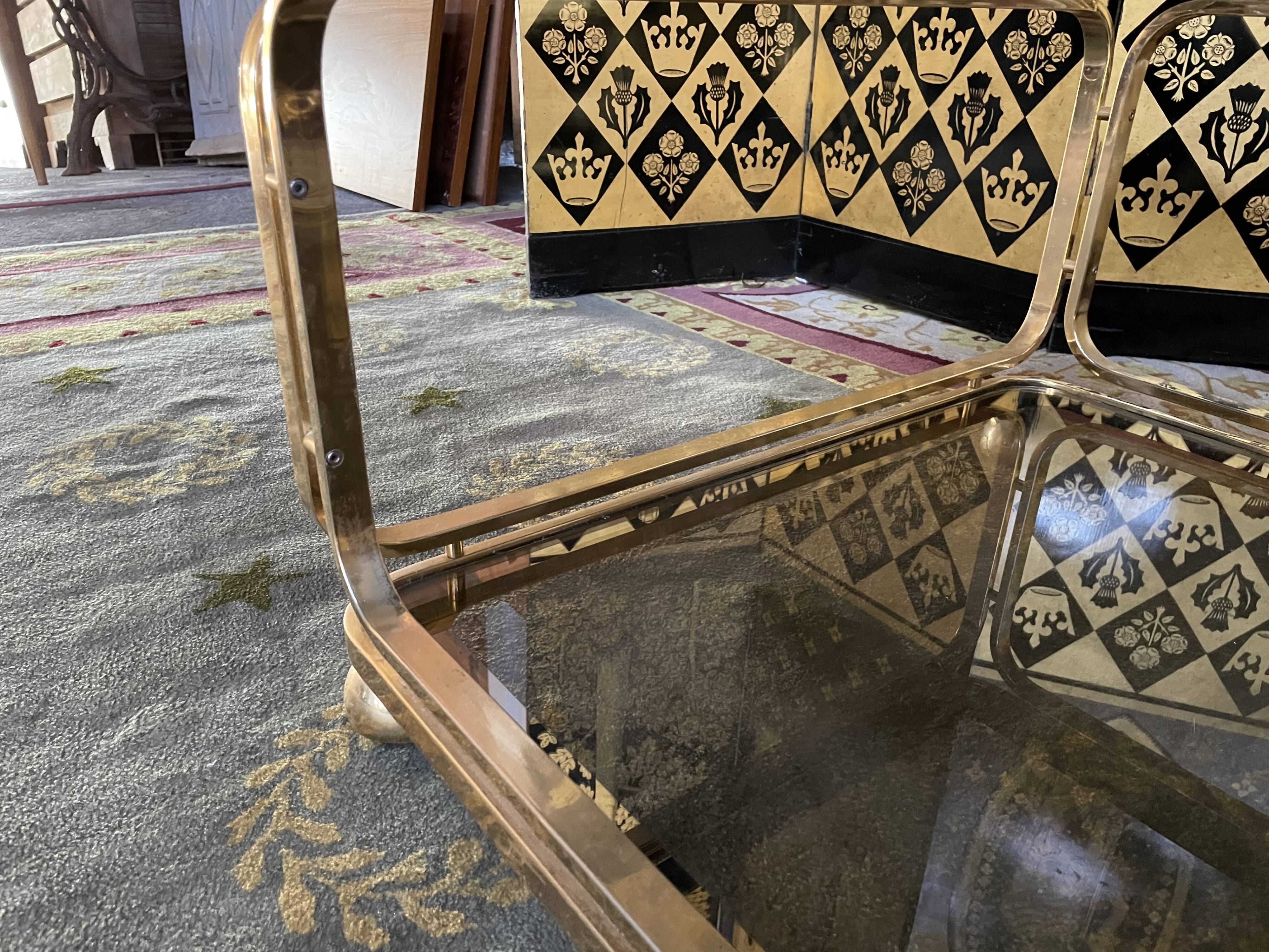 Coffee table in gilded metal and mirror glass with double top 1980