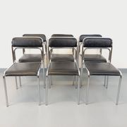 Set of 6 vintage Italian stackable chairs in chrome metal and skai.