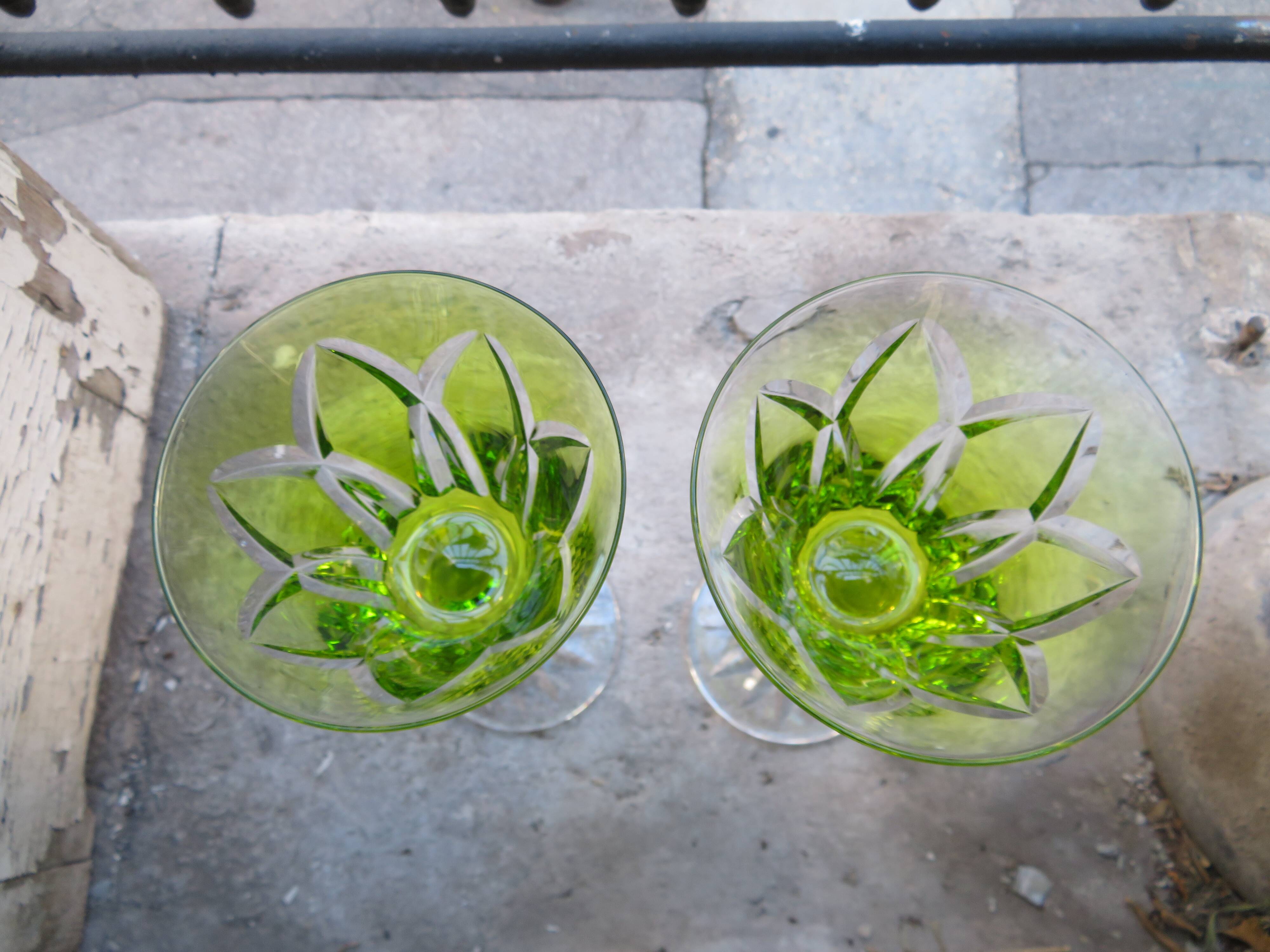 2 wine glasses 16cl crystal saint Louis unsigned Camargue Vert Chartreuse