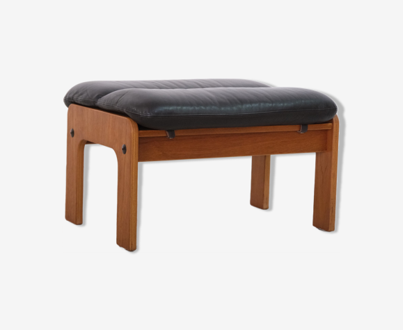 Pouf en cuir du milieu du siècle, années 1970