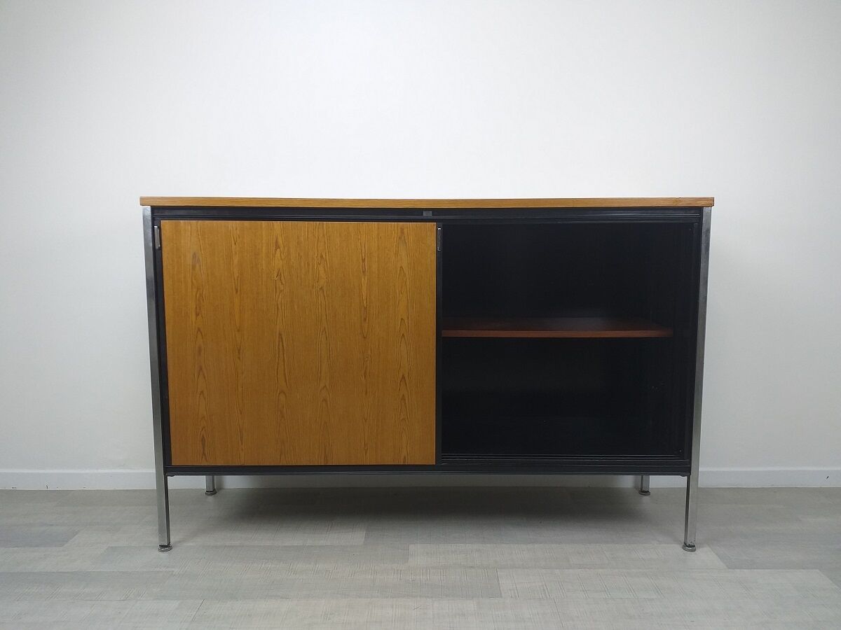 Sideboard storage modernist design 70s vintage oak metal