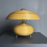 Pencil Reed Rattan Bamboo and Brass Mushroom Table Lamp, Italy, 1970s