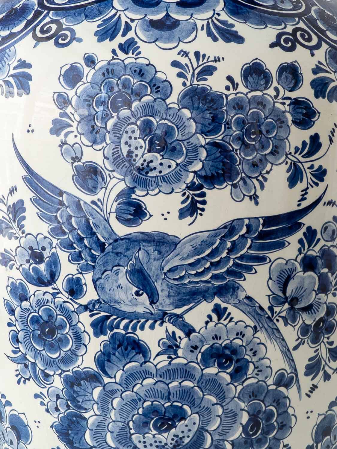 Vintage Delft Chinoiserie Table Lamp, Hand-Painted Blue & White, New Shade