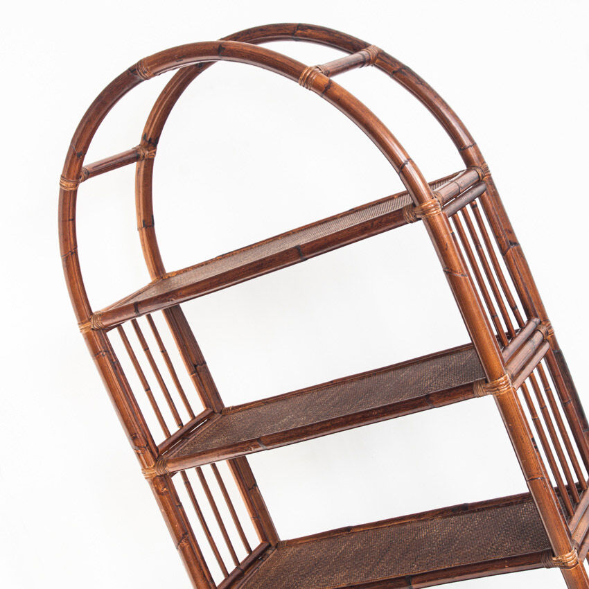 Vintage rattan floor bookcase. France, 1960s