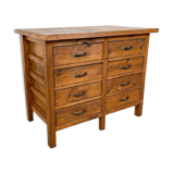 Vintage industrial wooden workbench with drawers