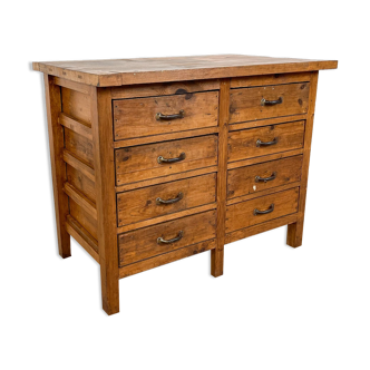 Vintage industrial wooden workbench with drawers