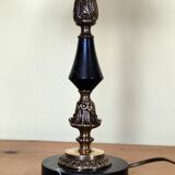 Table lamp base candlestick in chiselled brass and marble base.