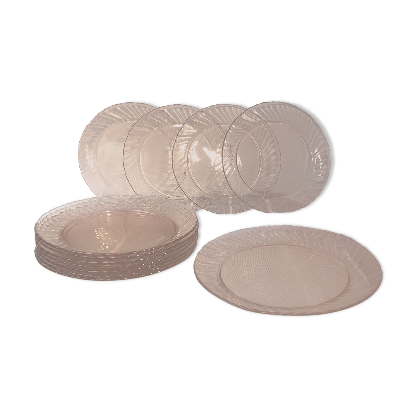 Pink glass dessert plates from the 70s, Arcoroc "Rosaline" +1 offered