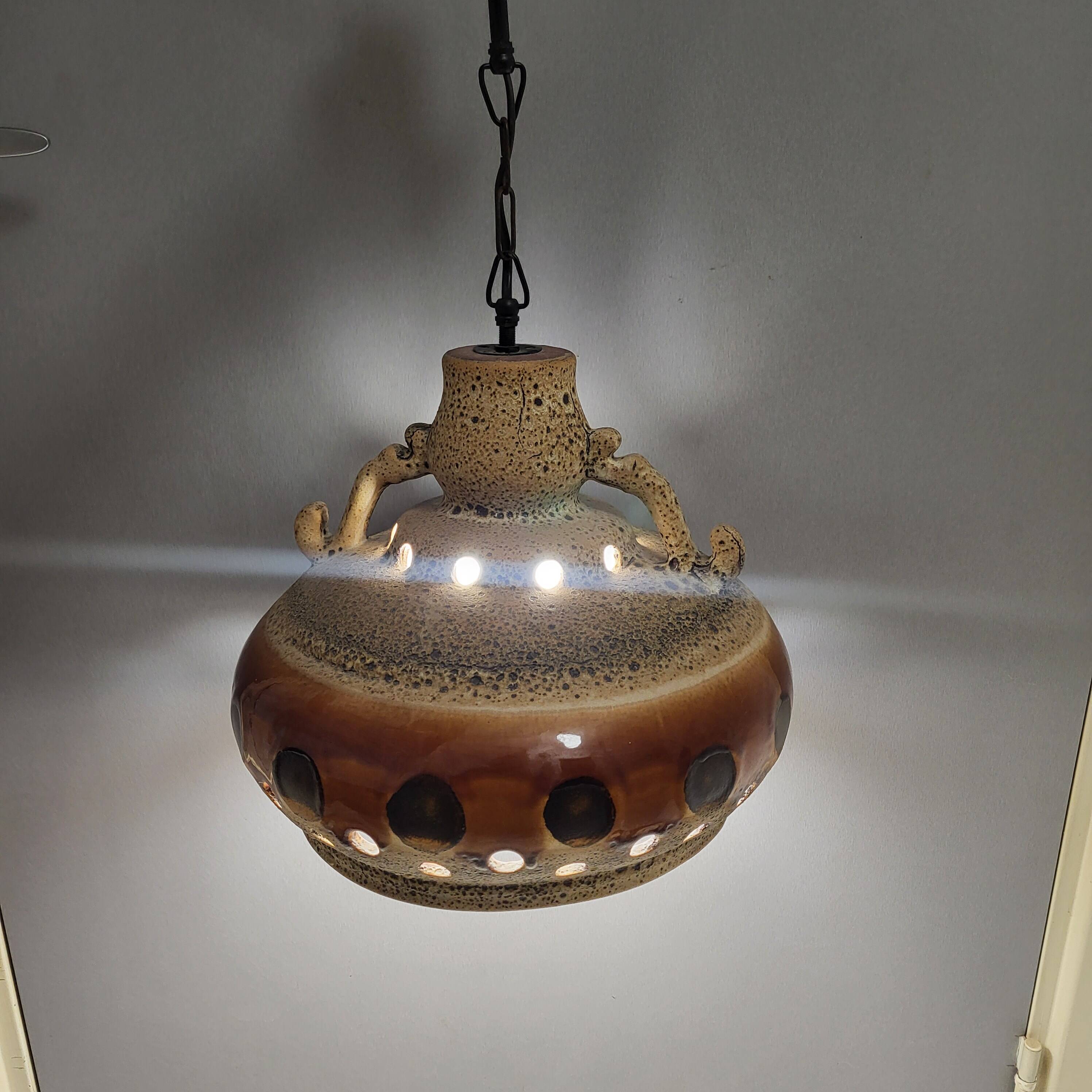 Glazed ceramic pendant light, West Germany 1960-70