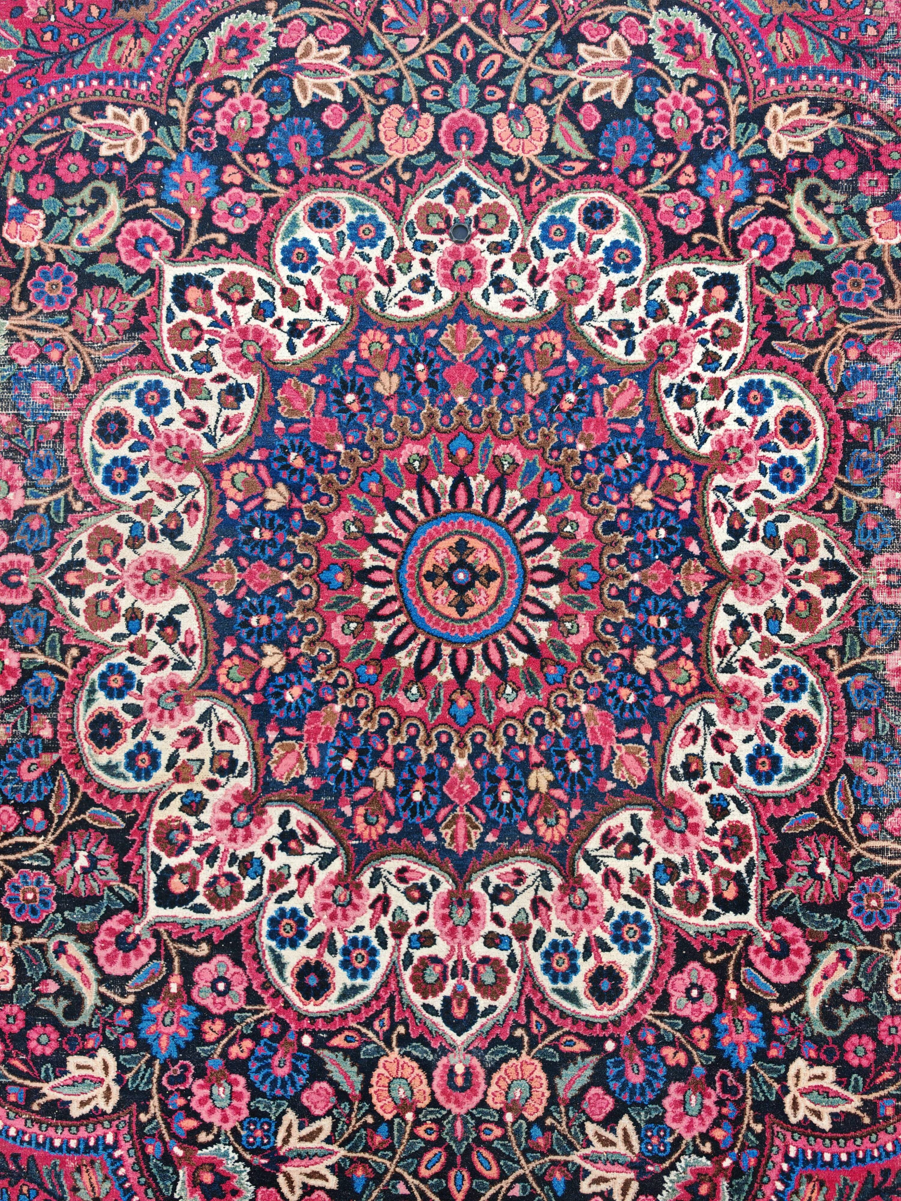 XXL hand-knotted Persian Mashad Moud carpet in wool, 1930s