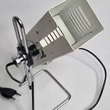 Vintage table lamp in white lacquered metal and chrome, 1970s, gold lampshade