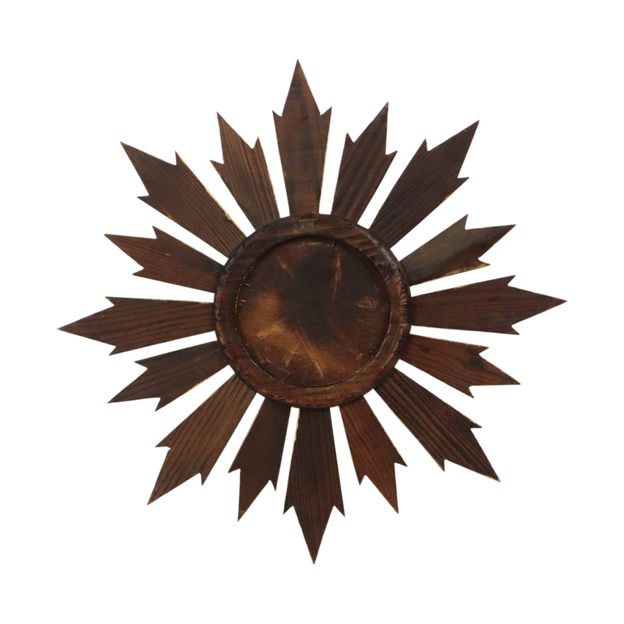 Vintage Wooden Sunburst Sun Mirror Convex France 51cm