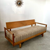 Old wooden sofa vintage brutalist design 60s