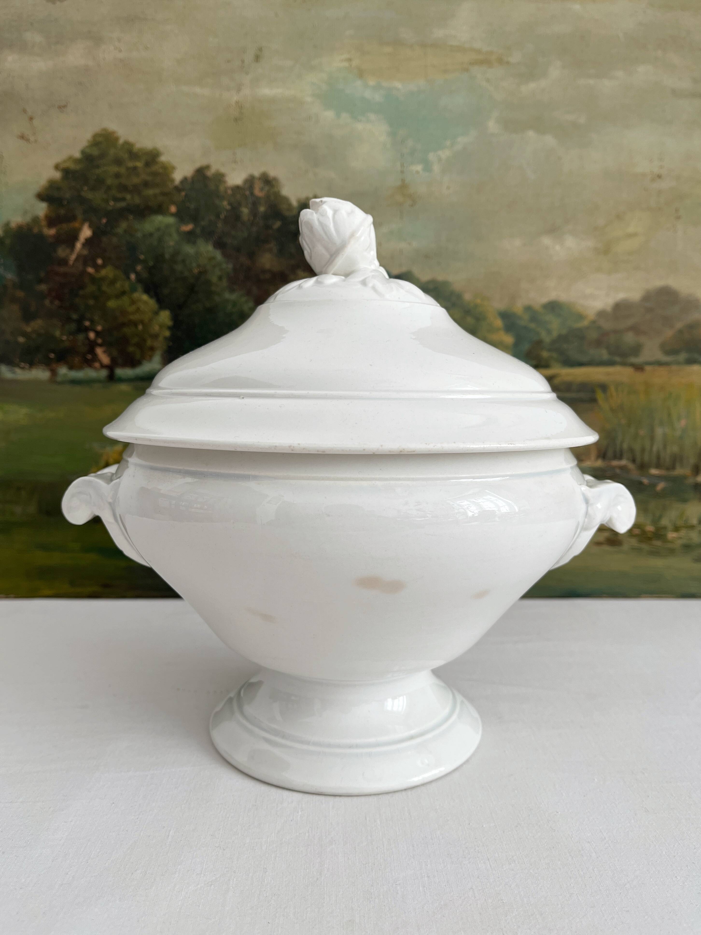 White iron earthenware soup tureen from Digoin and Sarreguemines late 19th century