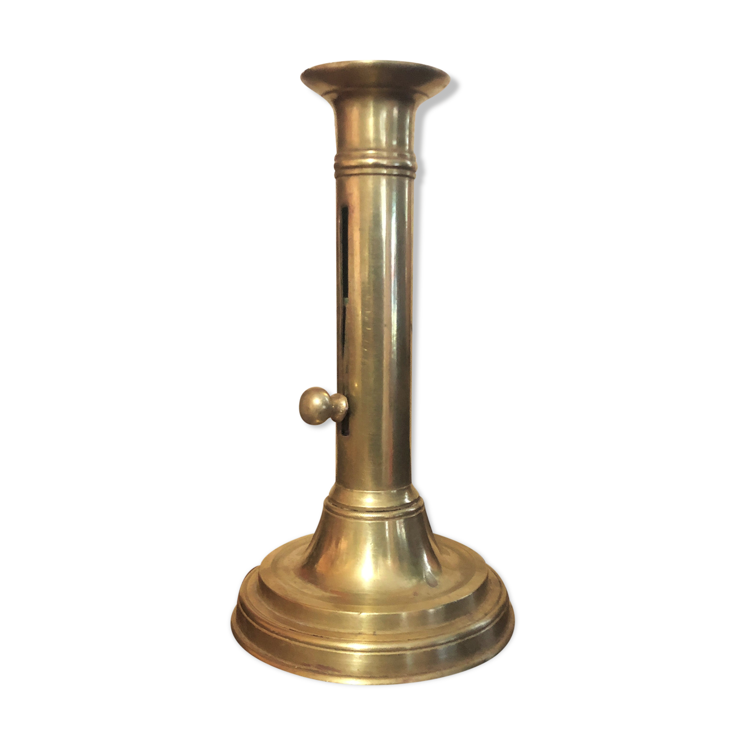 Old gold copper candle holder with pusher