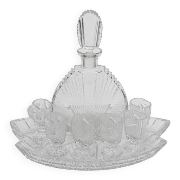 Carafe à liqueur bavaroise, six verres et plateau