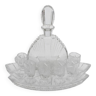 Bavarian liqueur decanter, six glasses and tray