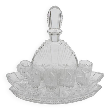 Carafe à liqueur bavaroise, six verres et plateau