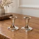 Pair of small silver candle holders with beaded borders – With Boursault box – H 7 cm