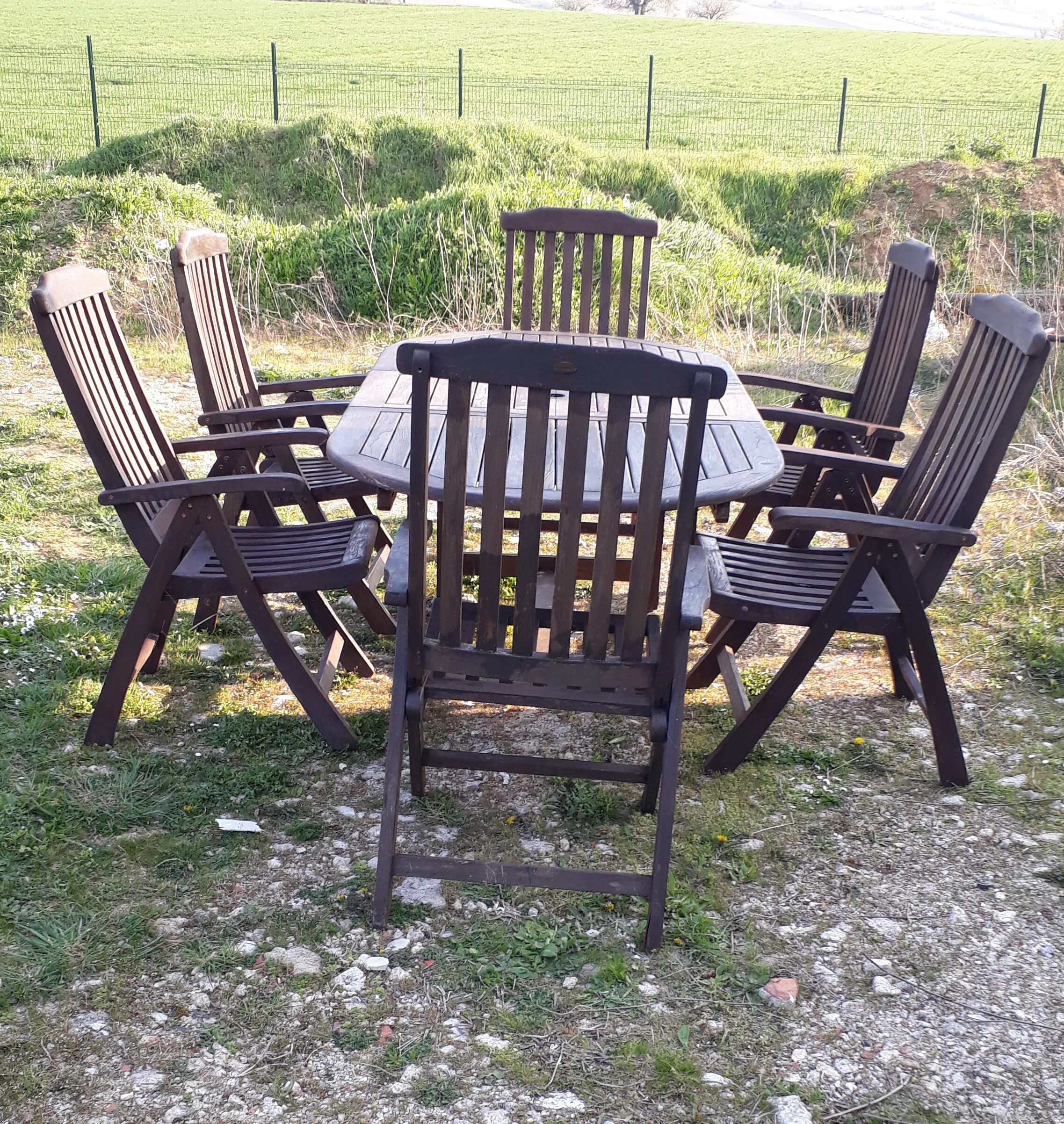 Table et chaises de jardin en teck scandinave Jutlandia disign 1980