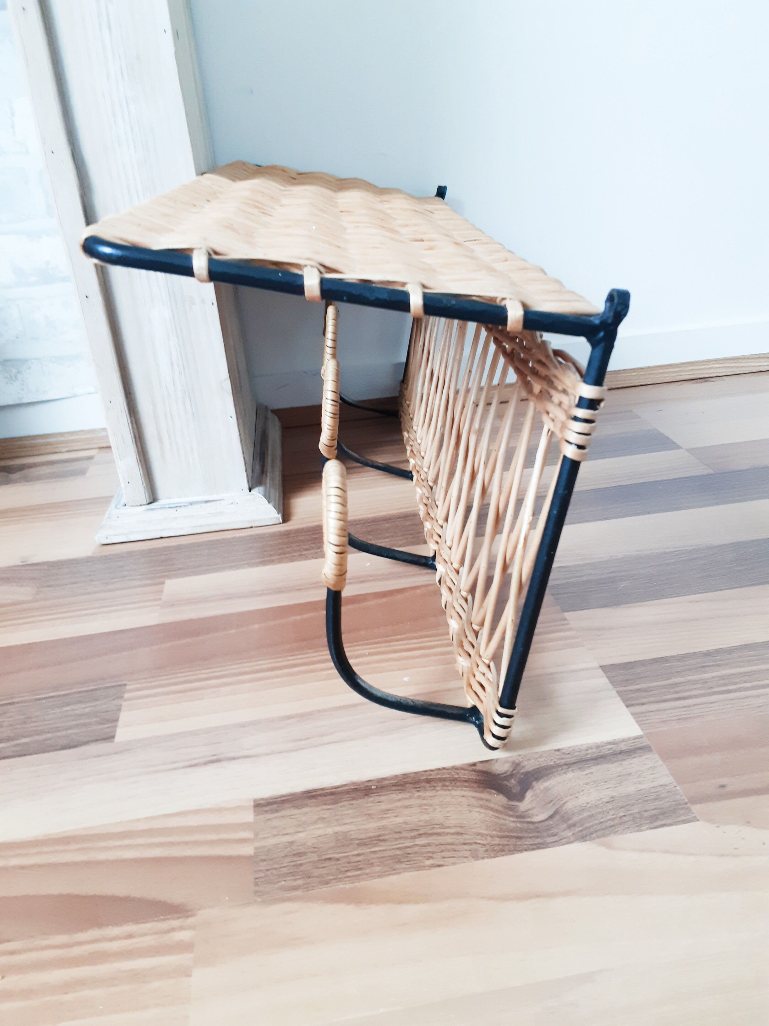 Rattan and metal shelf, coat racks, 50s